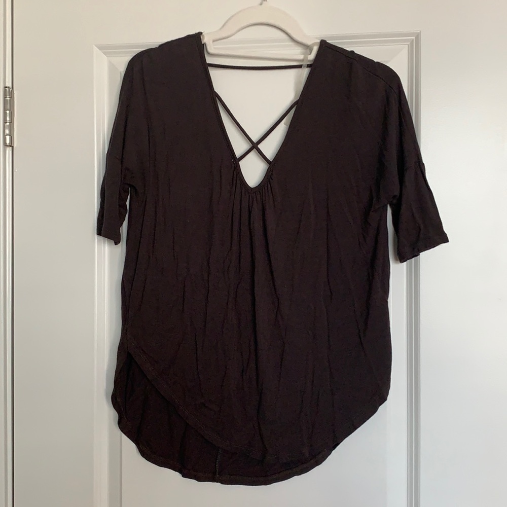 Gray top with cross strap on front